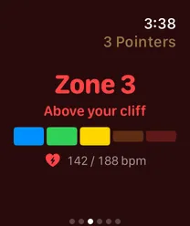Apple Watch heart-rate page reading Zone 3, above your cliff