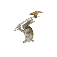 A rabbit swinging an axe