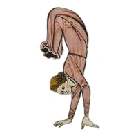 A figure doing a handstand